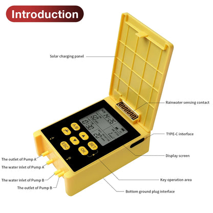 New Solar Intelligent Irrigation Kit 5V 2A Solar Powered Dual Pump Automatic Water Timer Garden Drip Irrigation System Watering
