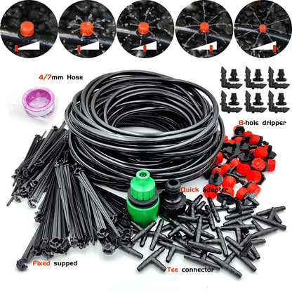 Garden 1/4'' Drip Irrigation Kit Automatic Watering System Nozzles for Farmland Bonsai Plant Flower Vegetable Greenhouse