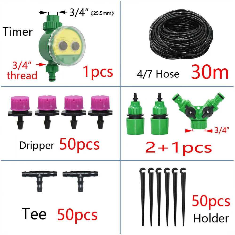 50M-5M DIY Drip Irrigation System Automatic Watering Garden Hose Micro Drip Watering Kits with Adjustable Drippers