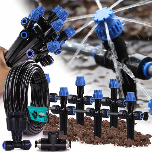 1/4" Garden Irrigation Watering Kit 8-hole Dripper with Stake Adjustable Sprinkler 6mm Quick Push Slip Lock Outdoor Drip Sprayer