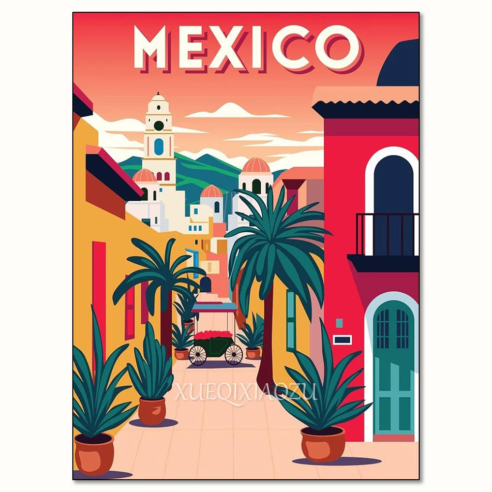 Urban Architecture Diamond Painting Kit Morocco Spain Street View DIY Full Round Mosaic Embroidery Home Decoration for Beginners