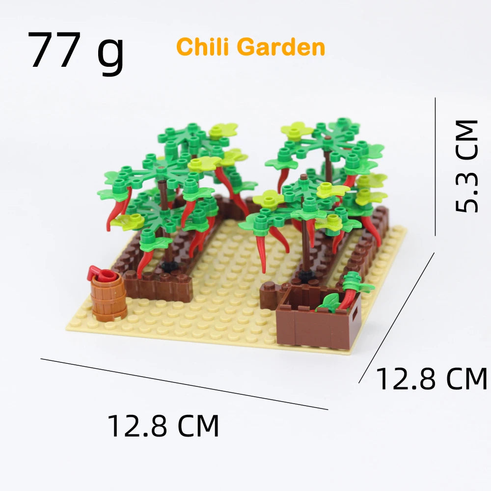 MOC Farm Bricks Vegetable Garden Pumpkin Grape Farm Crop Plant Orchard Builing Blocks Micro Landscape Rose Flower Kids Gifts Toy