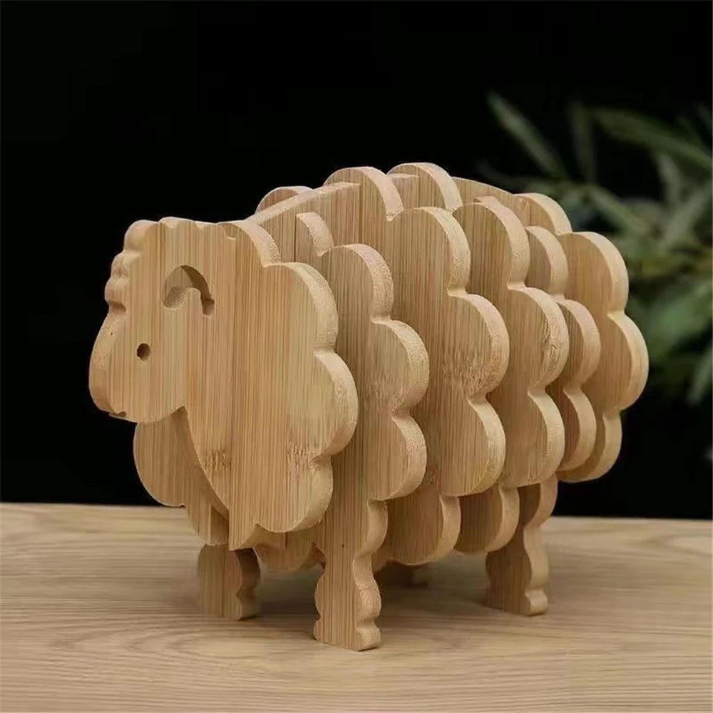 Bamboo Animal Styling Elephant Detachable Table Mat Anti-scald Heat Insulation Pad Coaster Pot Mat Kitchen Desktop Decor Gadgets