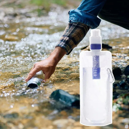 1000ml Foldable Water Bottle With Filter Water Purifier Bottle Water Bottle Filter Container Reusable Outdoor Filtered Water Bag