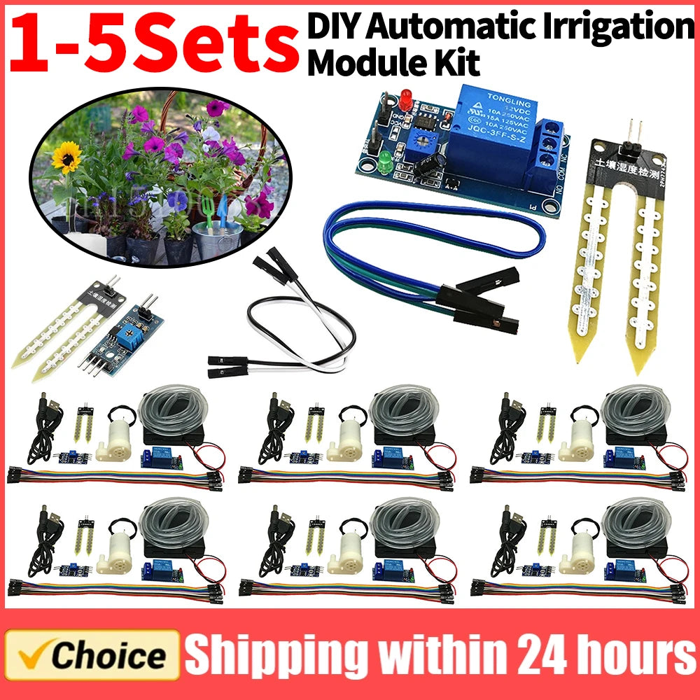 1-5Set Automatic Irrigation Module DIY Automatic Watering Kit Garden Water Pump Soil Moisture Sensor Relay Module for Arduino