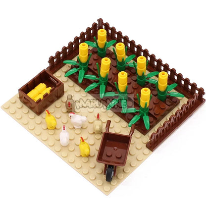 Marumine MOC Bricks Farm Animals Building Blocks Model Kit with Panda Chicken Cow Rabbit Trees Plant Construction Set Kids Toys