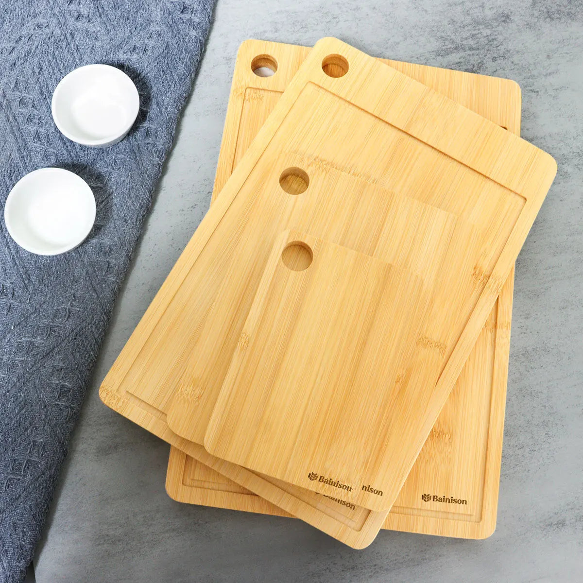 Bainison Natural Bamboo Cutting Board for Kitchen & Outdoors – Durable, Non-Slip Surface for & Pet Food Preparation
