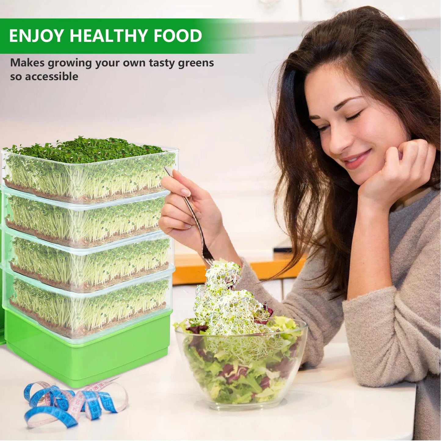 Stackable Sprouter Kit  Plant Grow Trays Easy To Observe Plastic Multipurpose Long Lifespan Space Saving for Bean Sprouts