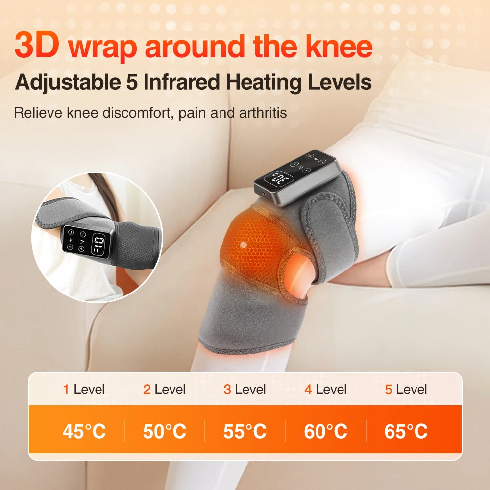 Electric Knee Pad Massager 3 Vibration 5 Levels Cordless Thermal Hot Compress Knee Support Brace Knee Leg Muscle Protection