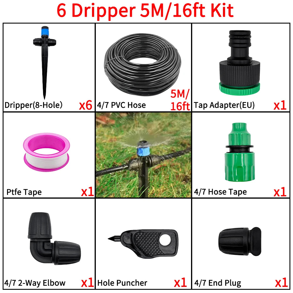 1/4" Drip Irrigation System Kit-Adjustable Flow, Sprayer with Lock Barbed Automatic Watering, for Garden, Farm, Bonsai, Flowers