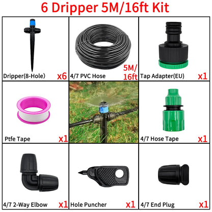 1/4" Drip Irrigation System Kit-Adjustable Flow, Sprayer with Lock Barbed Automatic Watering, for Garden, Farm, Bonsai, Flowers