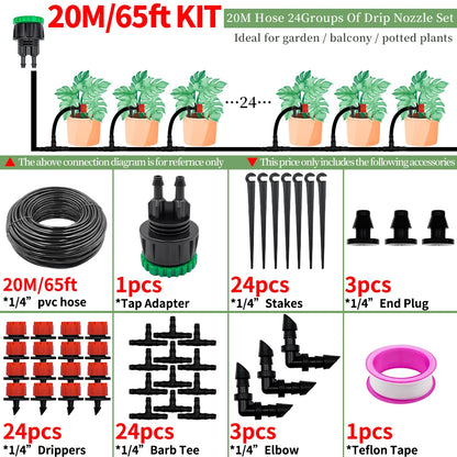 10-30M Garden 1/4'' Drip Irrigation Kit Automatic Watering System Nozzles for Farmland Bonsai Plant Flower Vegetable Greenhouse