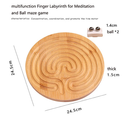 Bamboo Finger Labyrinth for Meditation and Prayer Wooden Labyrinth Maze Ball Puzzle Toys Hand Game Case Fun Brain Game Challenge