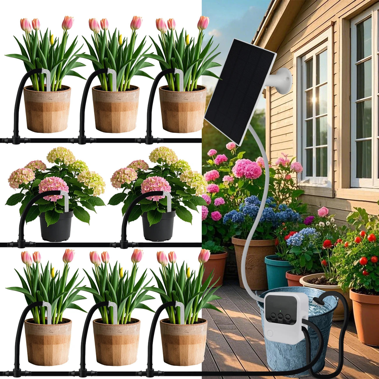 Solar Automatic Drip Irrigation System Kit for Garden Balcony Indoor DIY Gardening Water Plant Watering System w/ Anti-Siphon