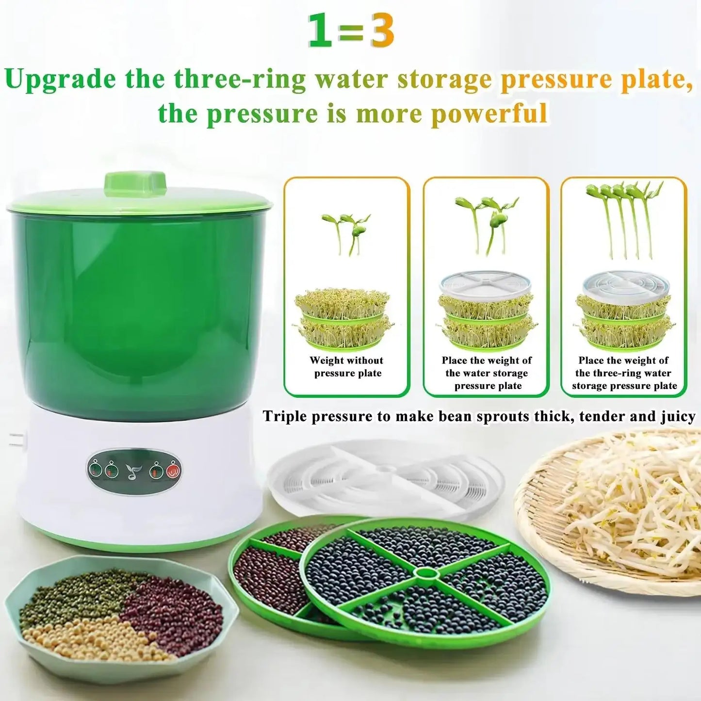Bean Sprouts Machine Seed Sprouter Growing Kit with 3 Seasonal Modes Visible for Soybean Mung Bean Red Bean Garden Home Use