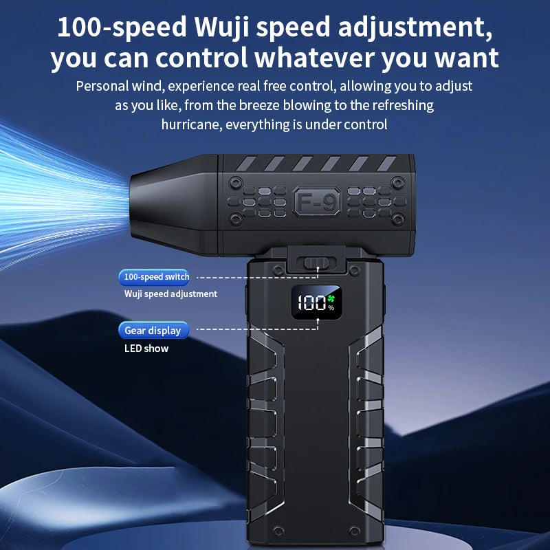 Mini Air Blower 160000 RPM Handheld Electric Turbo Jet Fan 52m/s Wind Speed Brushless Motor Violent Fan with LED Display