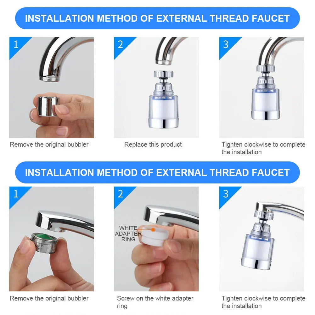 360 Degree Rotating Faucet Filters Bubbler Mount Anti-splash for Household Kitchen Bathroom Faucet Water Clean Filter Purifier
