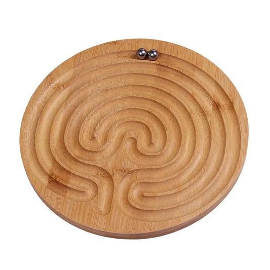 Bamboo Finger Labyrinth for Meditation and Prayer Wooden Labyrinth Maze Ball Puzzle Toys Hand Game Case Fun Brain Game Challenge